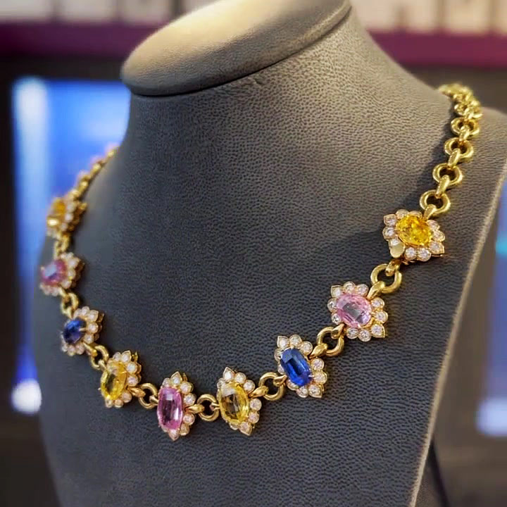 Oval Cut Rainbow Sapphire Necklace