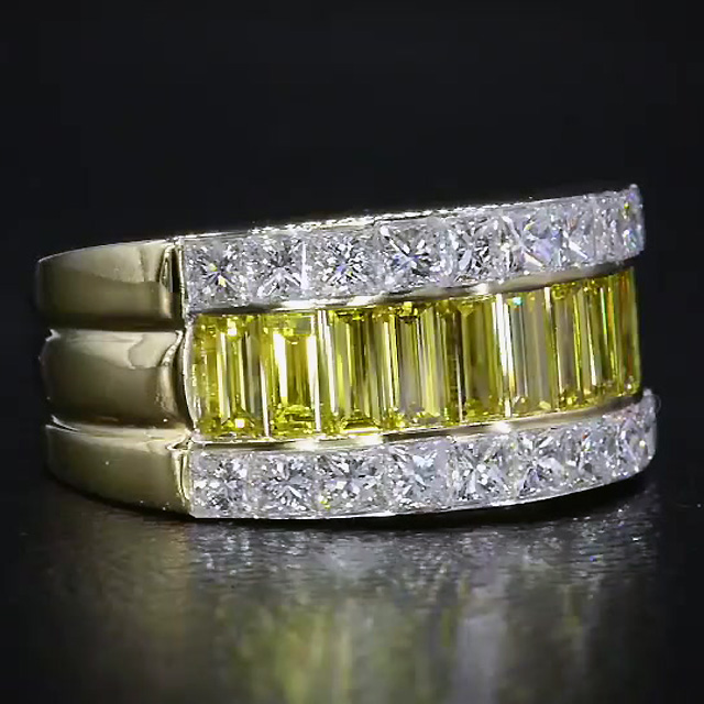 7ct Baguette&Princess Cut Yellow Sapphire Eternity Ring