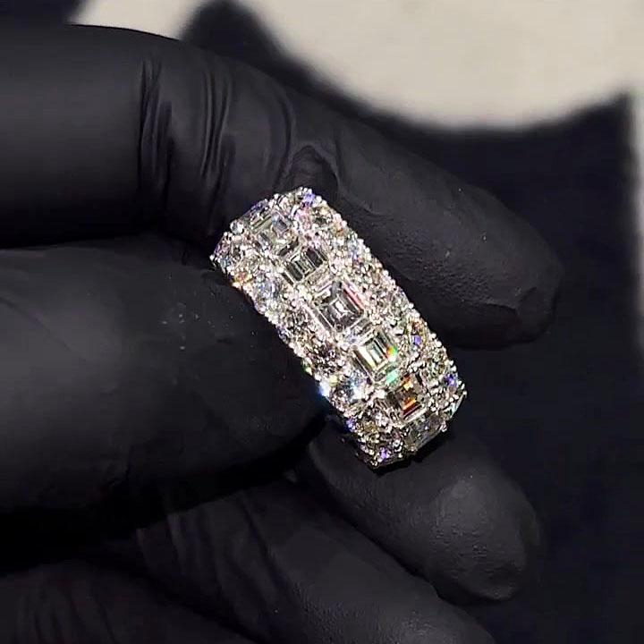 6.35ct Emerald Cut White Sapphire Men's Eternity Ring