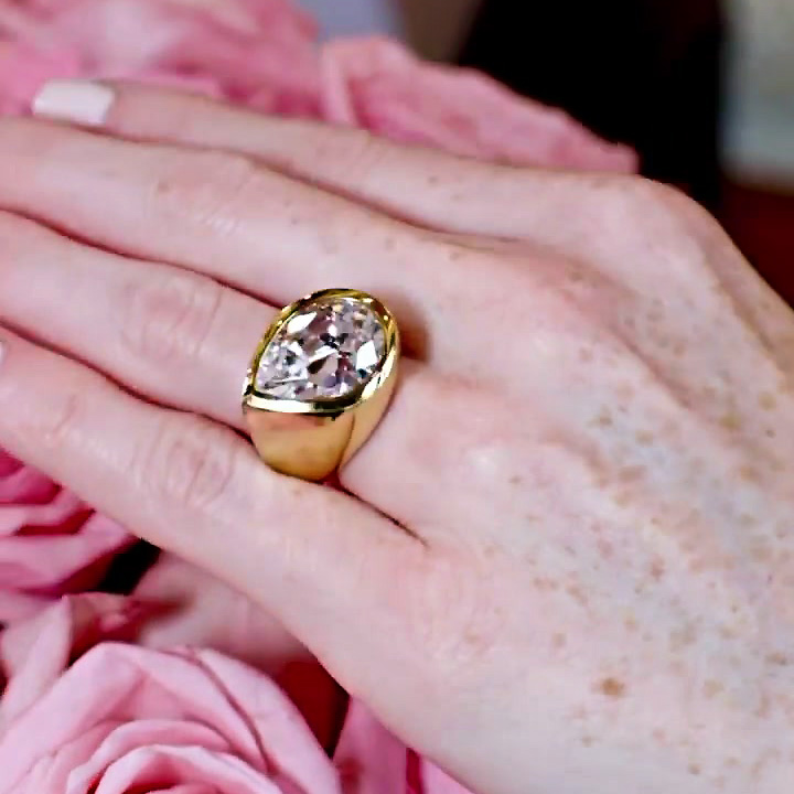 4ct Bezel Setting Pear Cut White Sapphire Engagement Ring