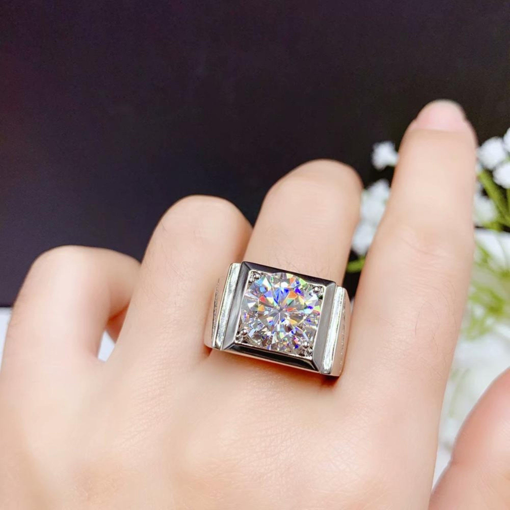 6ct Round Cut White Sapphire Men's Engagement Ring