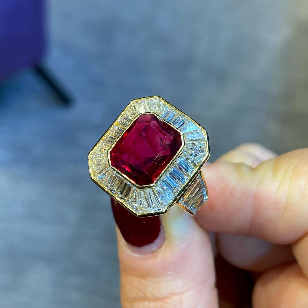 5ct Halo Radiant Cut Ruby Sapphire Engagement Ring