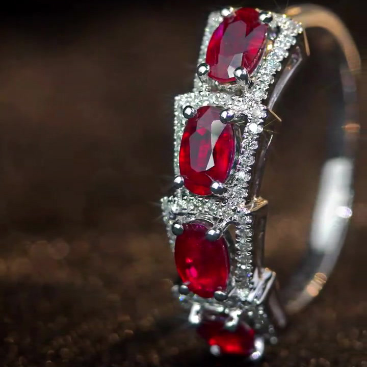 4.35ct Unique Oval Cut Ruby Sapphire Half Eternity Ring