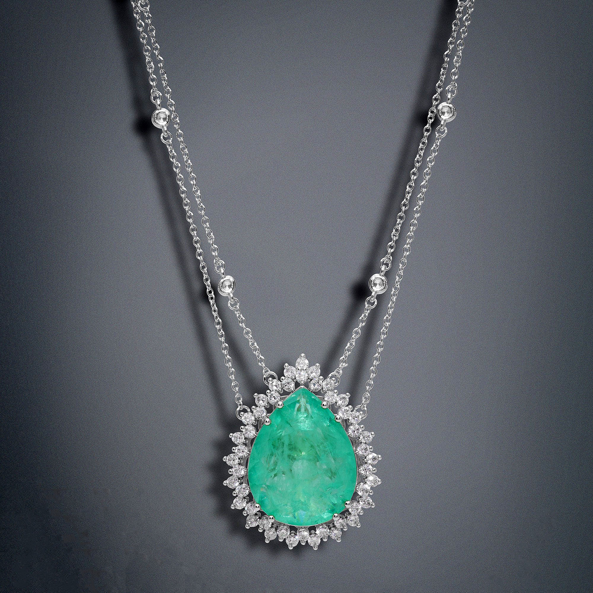 Pear Cut Green Sapphire Pendant Necklace