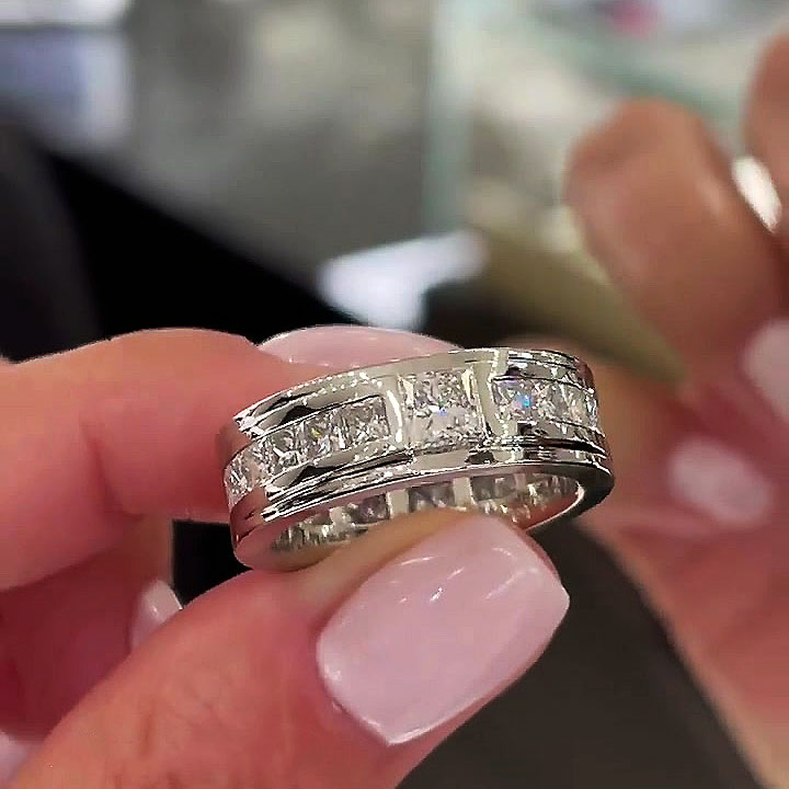 3.75ct Princess Cut White Sapphire Men's Eternity Ring