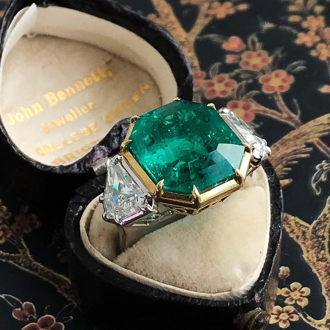 6ct Octagon Cut Emerald Sapphire Engagement Ring