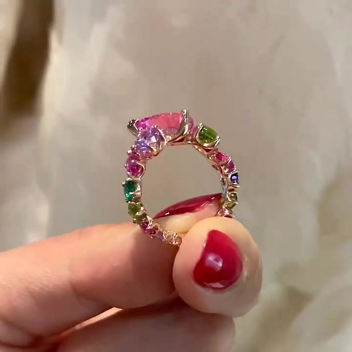 4.25ct Irregular Cut Rainbow Sapphire Eternity Ring