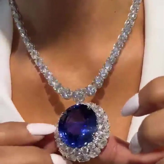 Oval Cut Blue Sapphire Pendant Necklace