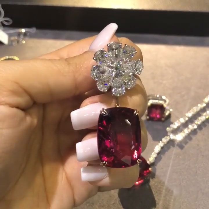 7.5ct Handmade Flower Design Cushion Cut Red Sapphire Drop Earrings