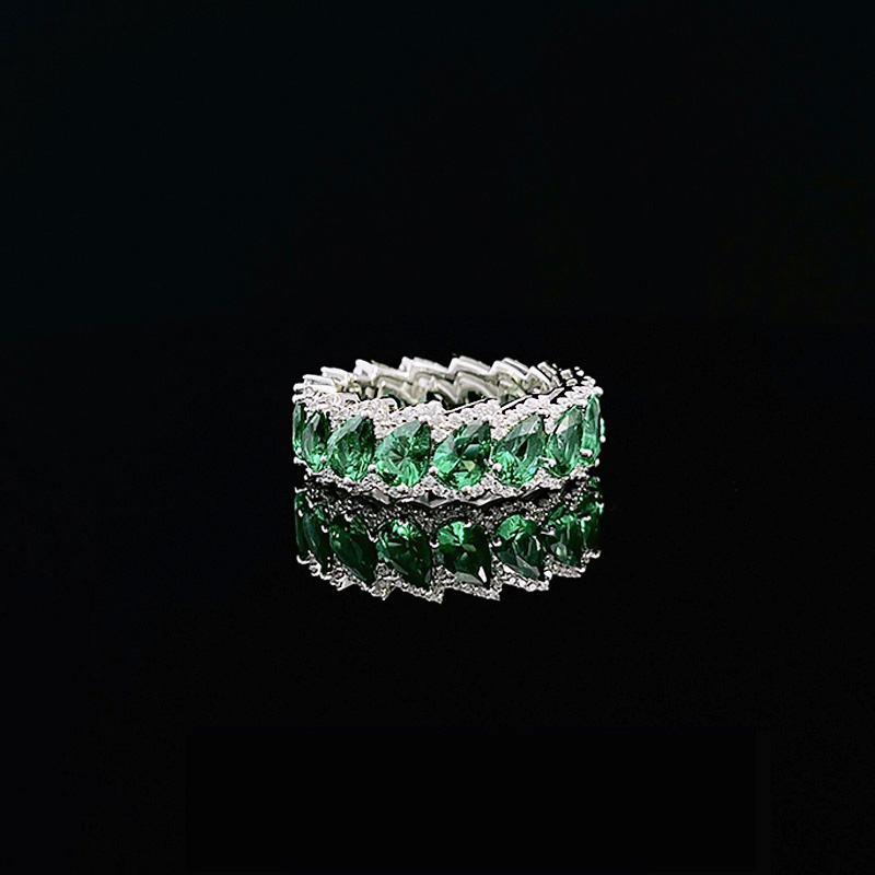 6ct Pear Cut Emerald Sapphire Eternity Ring