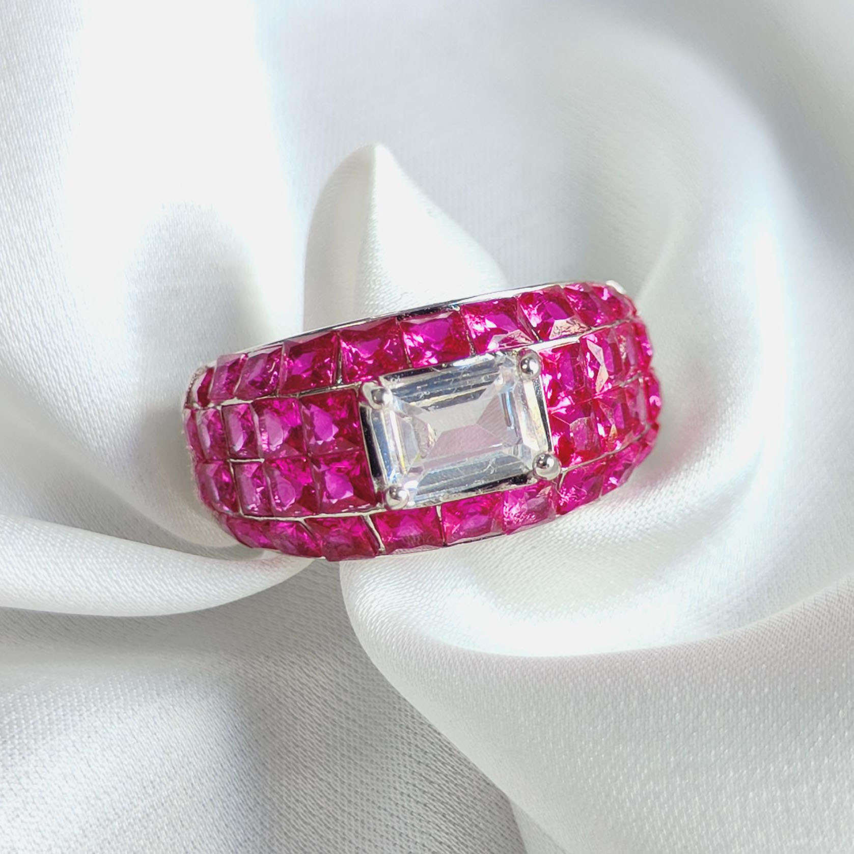 3ct Emerald Cut Ruby Sapphire Cocktail Ring