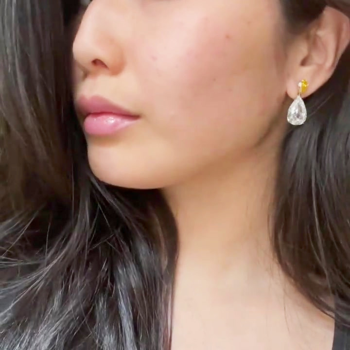 Pear Cut Yellow&White Sapphire Drop Earrings