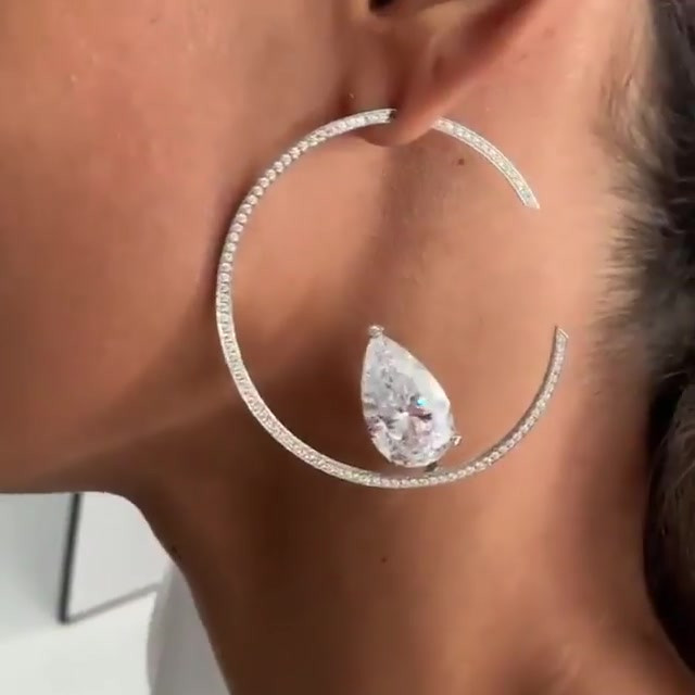 Pear&Round Cut White Sapphire Hoop Earrings