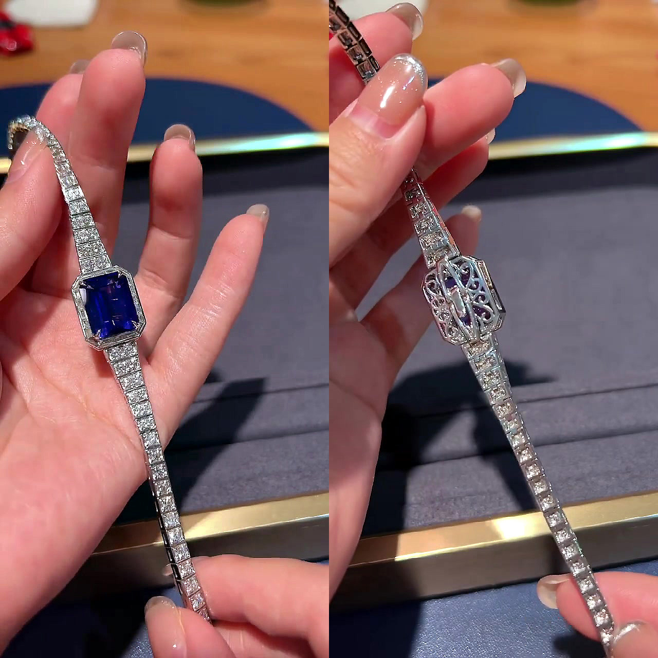 Emerald Cut Blue Sapphire Bracelet