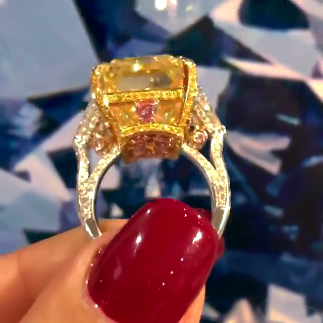 7ct Radiant Cut Yellow Sapphire Engagement Ring