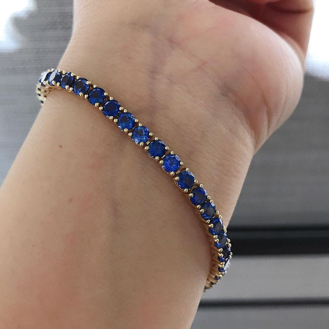 Round Cut Blue Sapphire Tennis Chain Bracelet