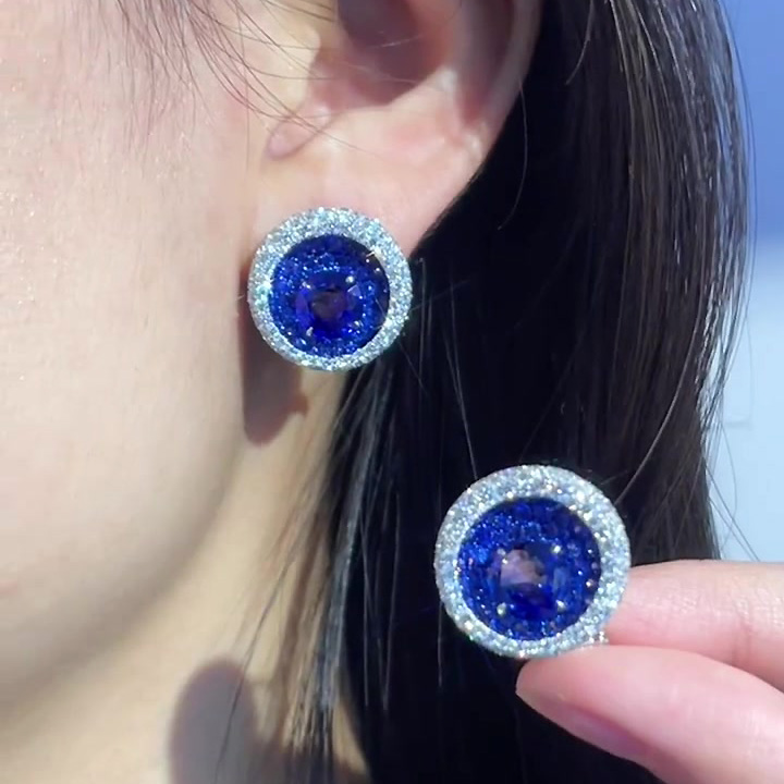 Round Cut Blue Sapphire Stud Earrings