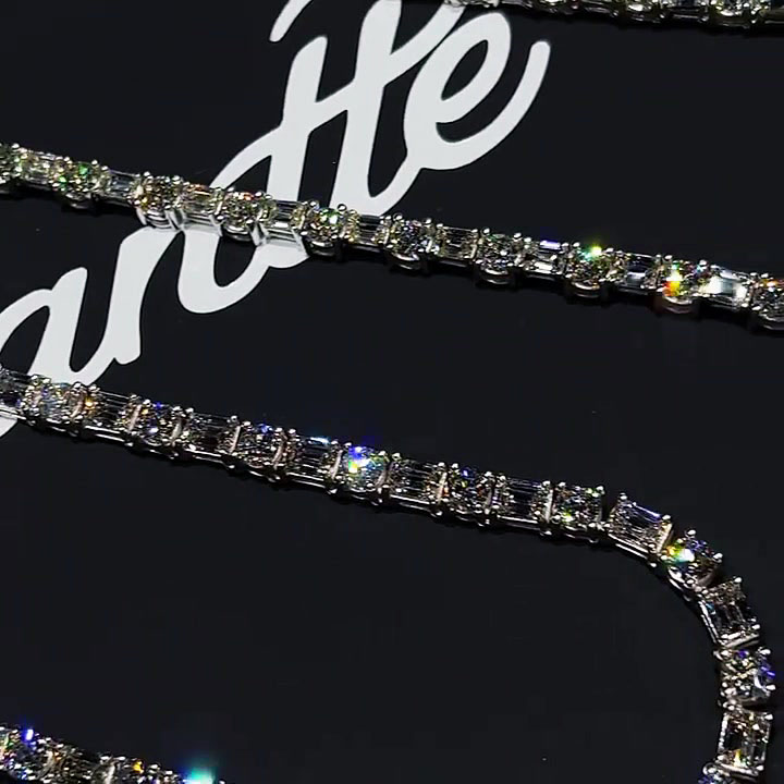 Emerald&Oval Cut White Sapphire Men's Necklace