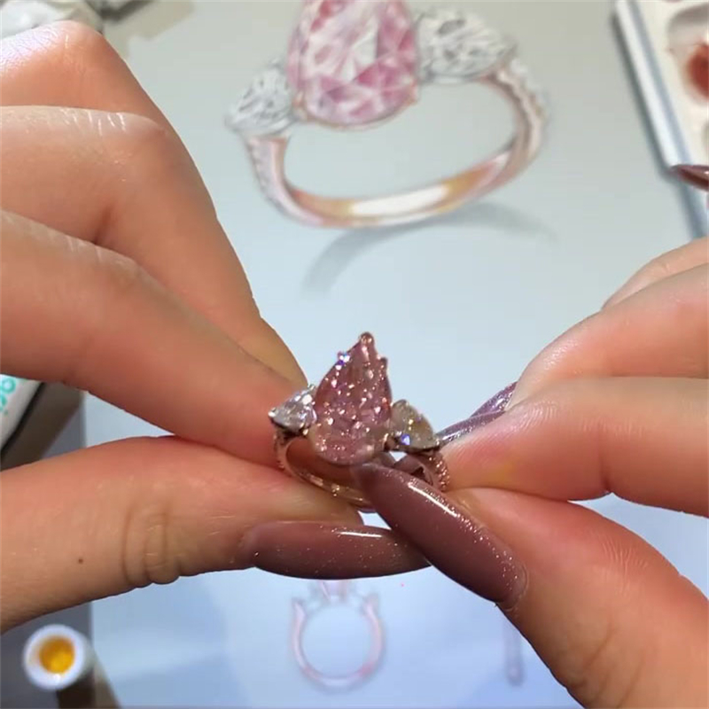 4.5 Carat Three Stone Rose Gold Pear Cut Pink Sapphire Engagement Ring