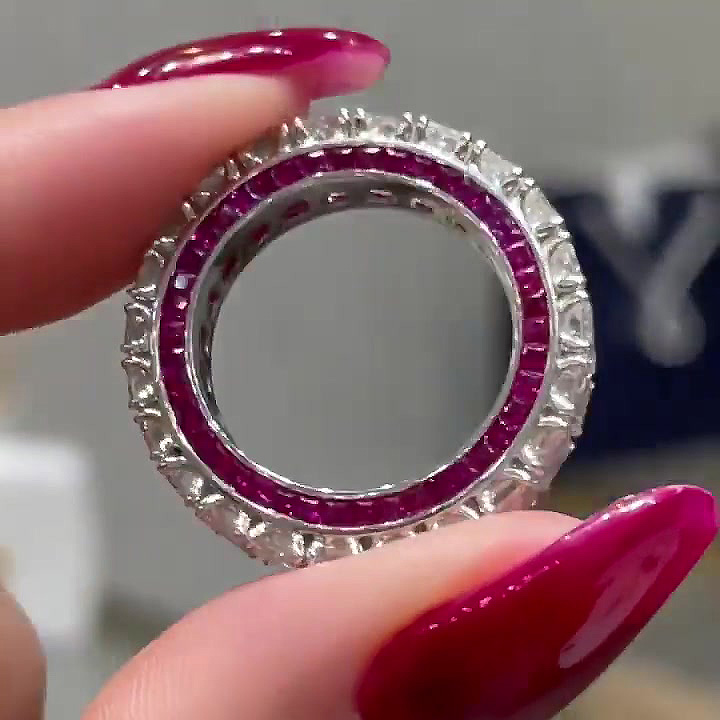 8.35ct Unique Emerald Cut White Sapphire Eternity Ring