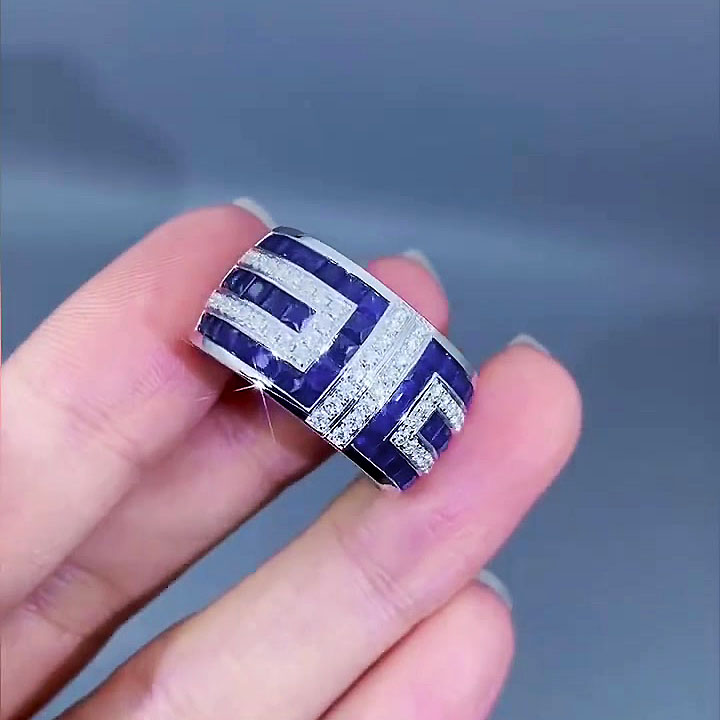 6.75ct Double-tone Sapphire Men's Eternity Ring