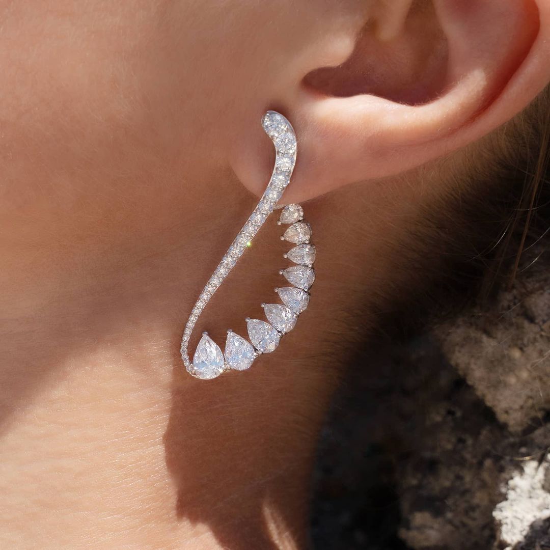 Pear Cut White Sapphire Cuff Earrings