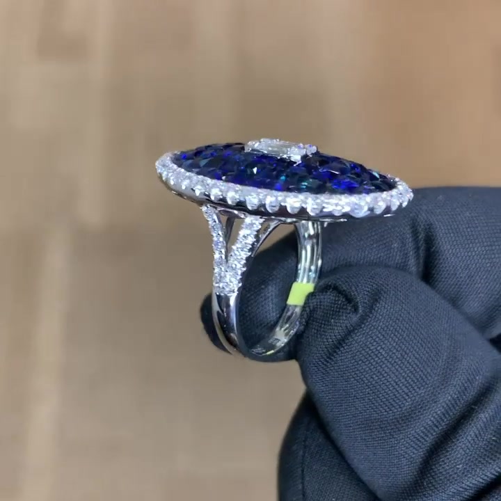 11ct Emerald Cut Blue Sapphire Cocktail Ring