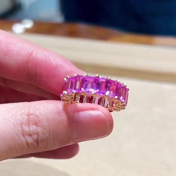 5.25ct Emerald Cut Pink Sapphire Eternity Ring