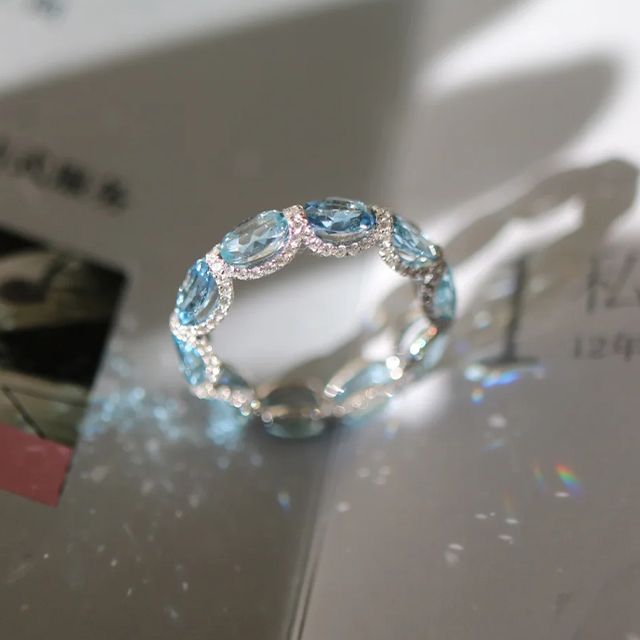 3.95ct Oval Cut Aquamarine Sapphire Eternity Wedding Band