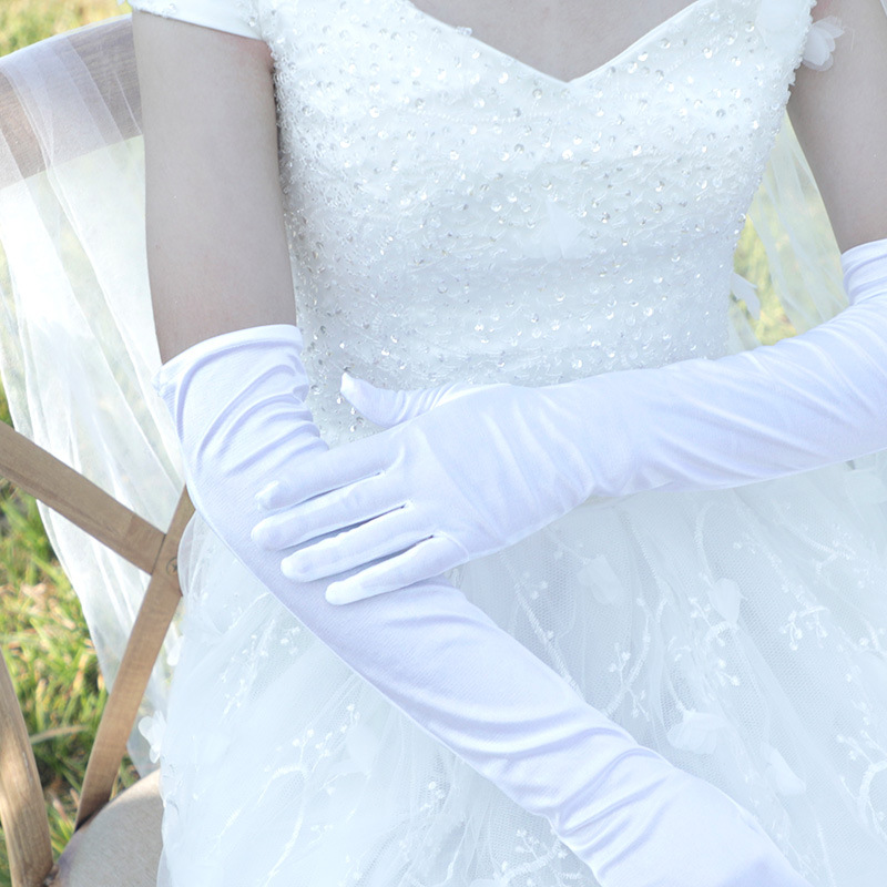 Women's Long Satin Finger Gloves Elbow Length 1920s Opera Bridal Dance Gloves