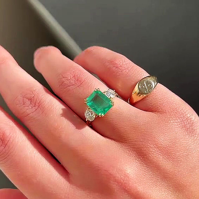 5ct Emerald Cut Emerald Sapphire Engagement Ring