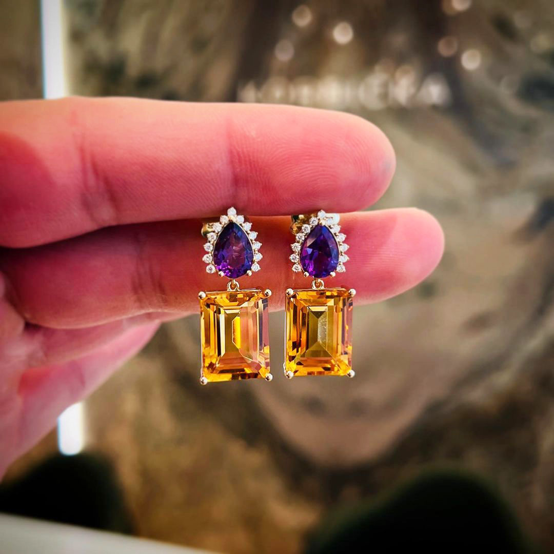 Emerald Cut Yellow Sapphire Drop Earrings