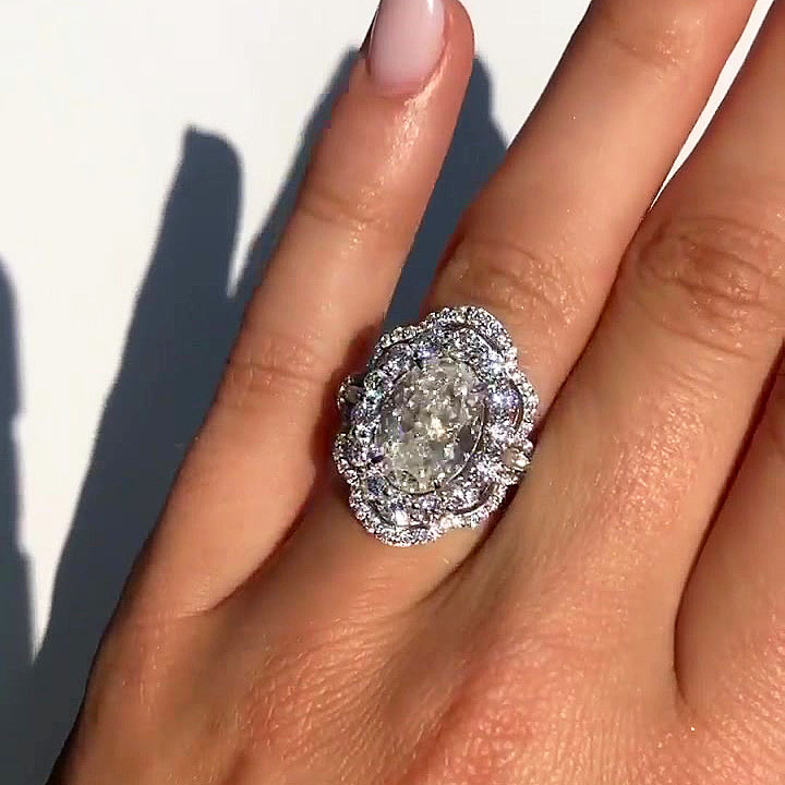 4ct Halo Oval Cut White Sapphire Engagement Ring