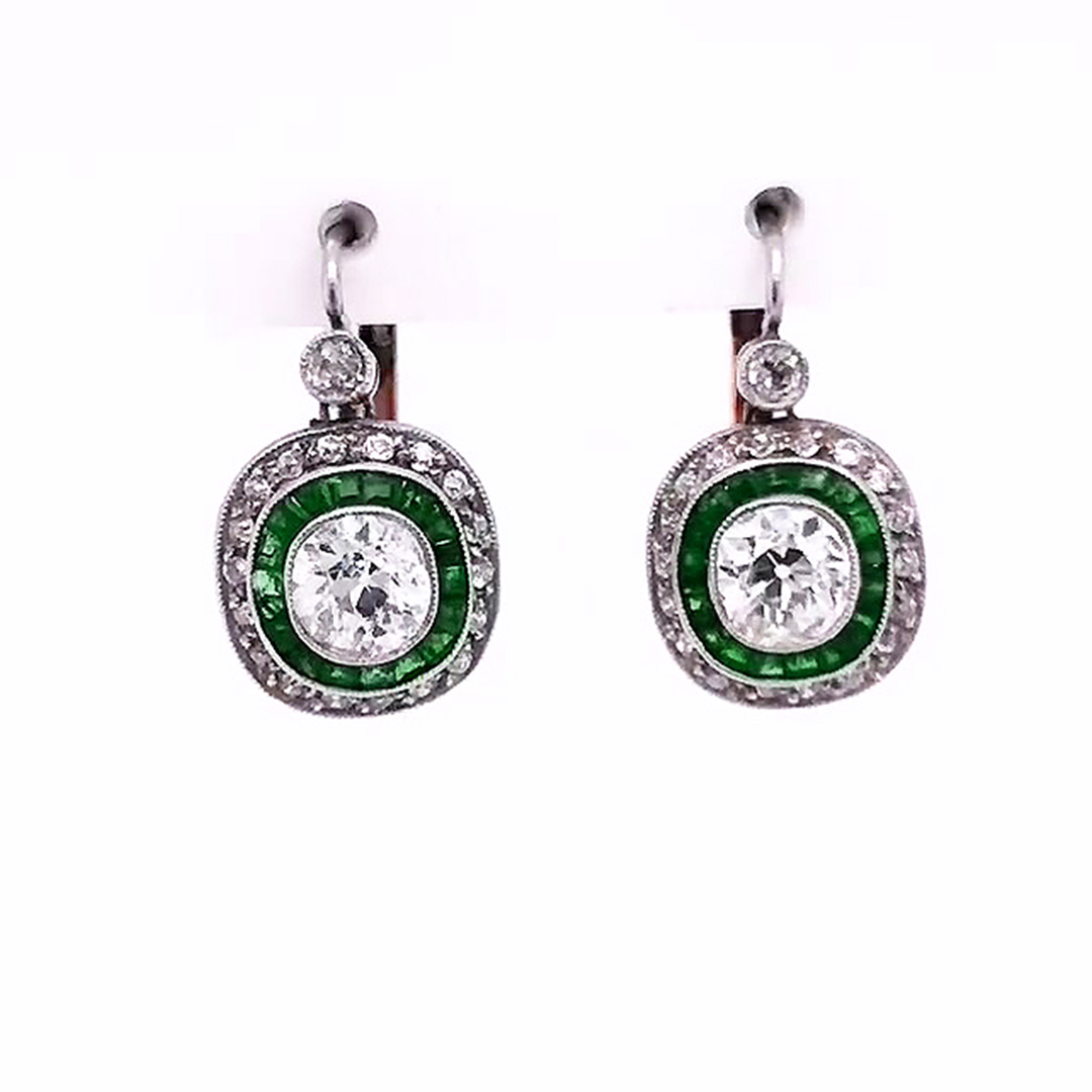 Oval Cut Emerald Sapphire Drop Earrings