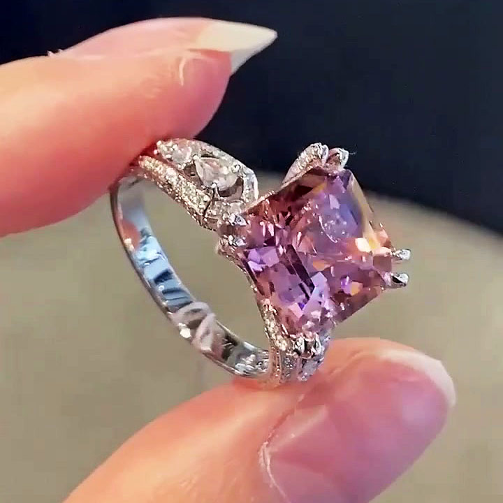6ct Asscher Cut Pink Sapphire Engagement Ring