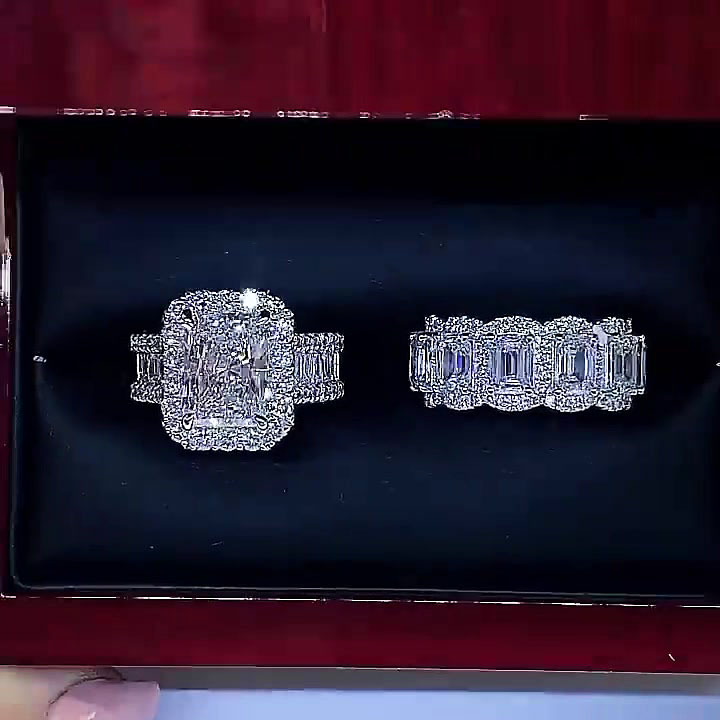 4ct Radiant Cut White Sapphire Wedding Set