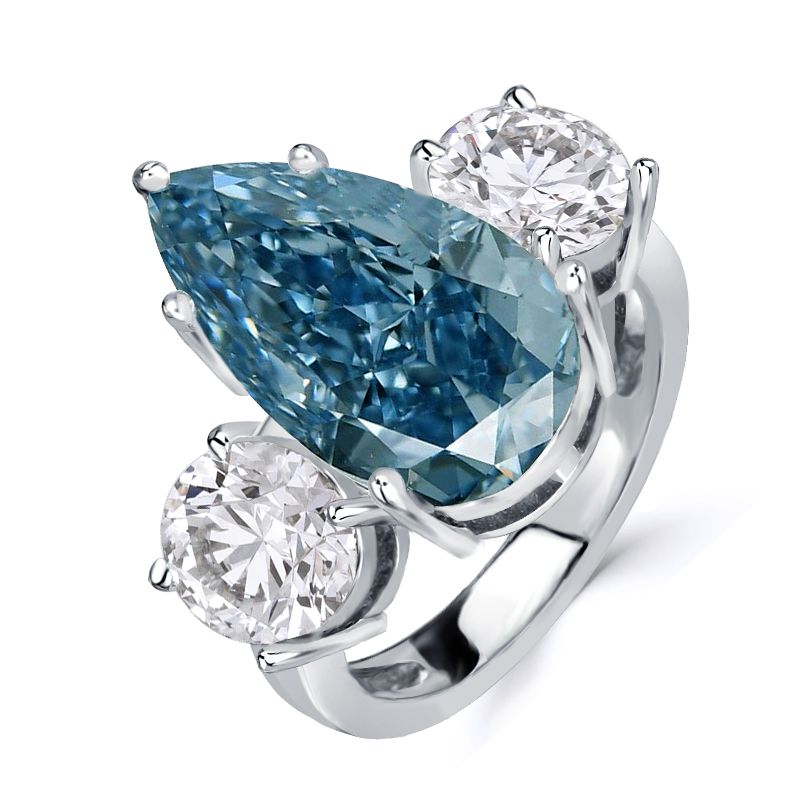 6ct Pear Cut Fancy Vivid Blue Engagement Ring