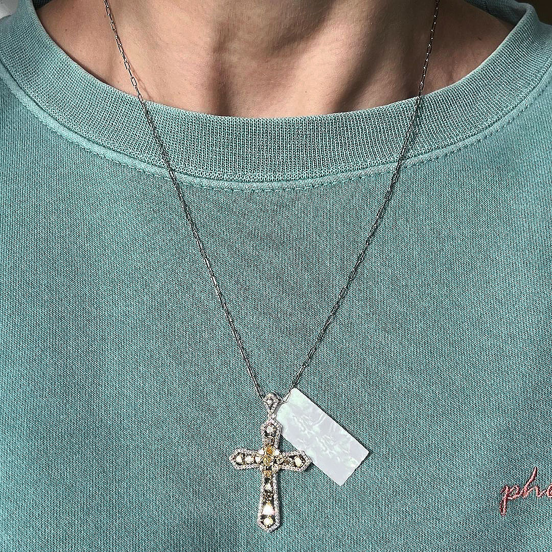 Irregular Cut Yellow Sapphire Pendant Cross Necklace