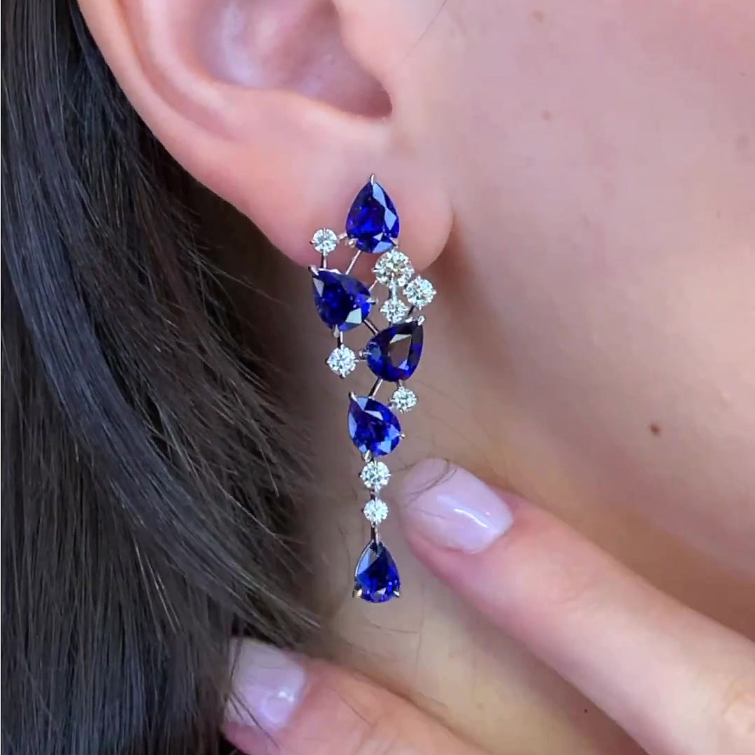 Pear Cut Blue Sapphire Drop Earrings