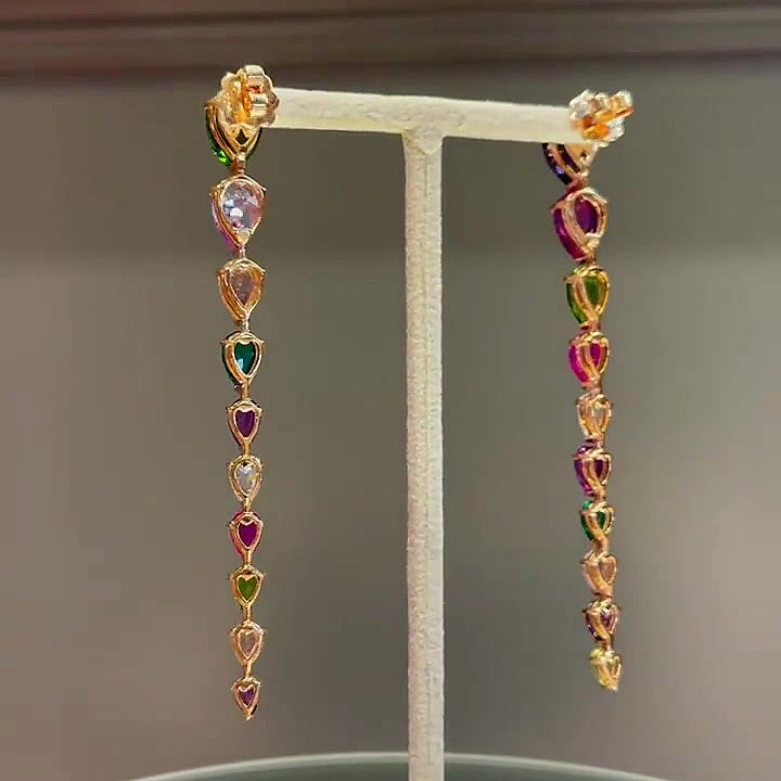 Pear Cut Rainbow Sapphire Drop Earrings