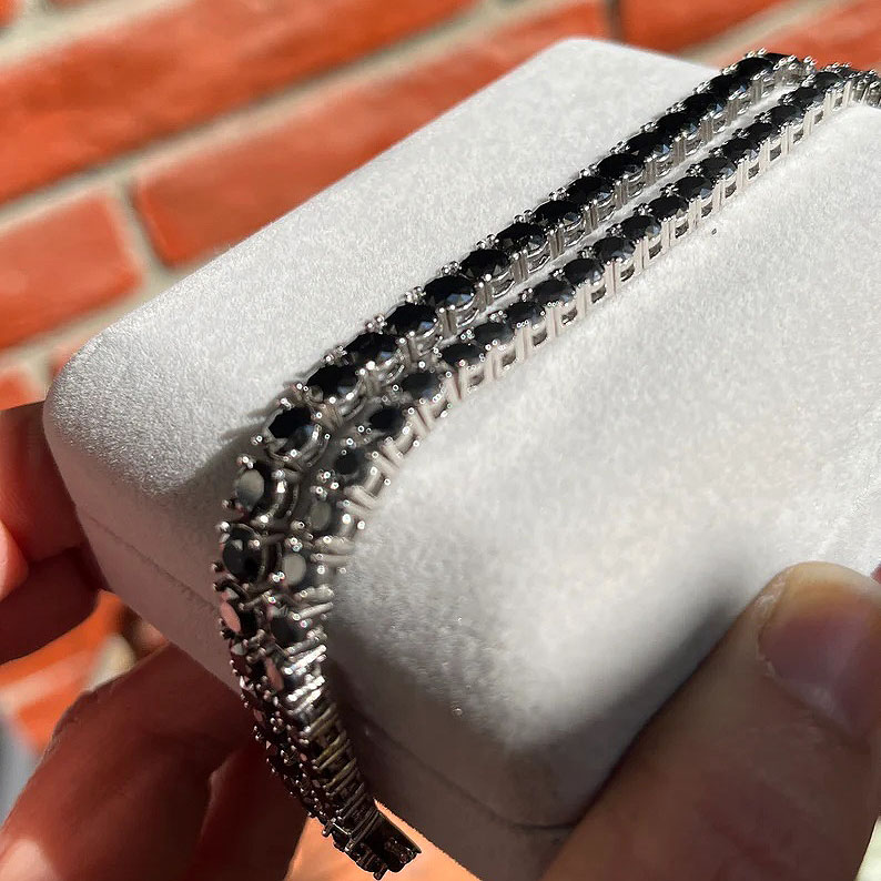 Round Cut Black Sapphire Tennis Bracelet