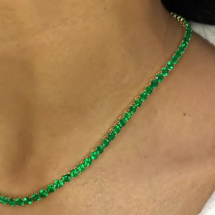 Round Cut Emerald Sapphire Tennis Necklace