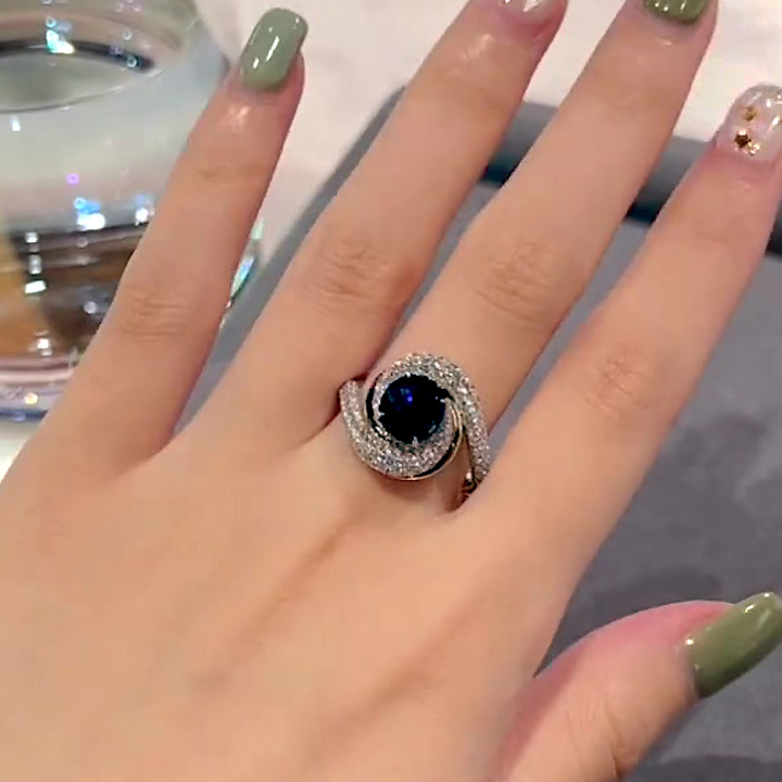 3ct Bypass Shank Round Cut Blue Sapphire Engagement Ring