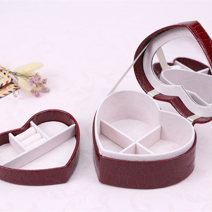 Doublelayer Heart Shape PU Jewelry Box