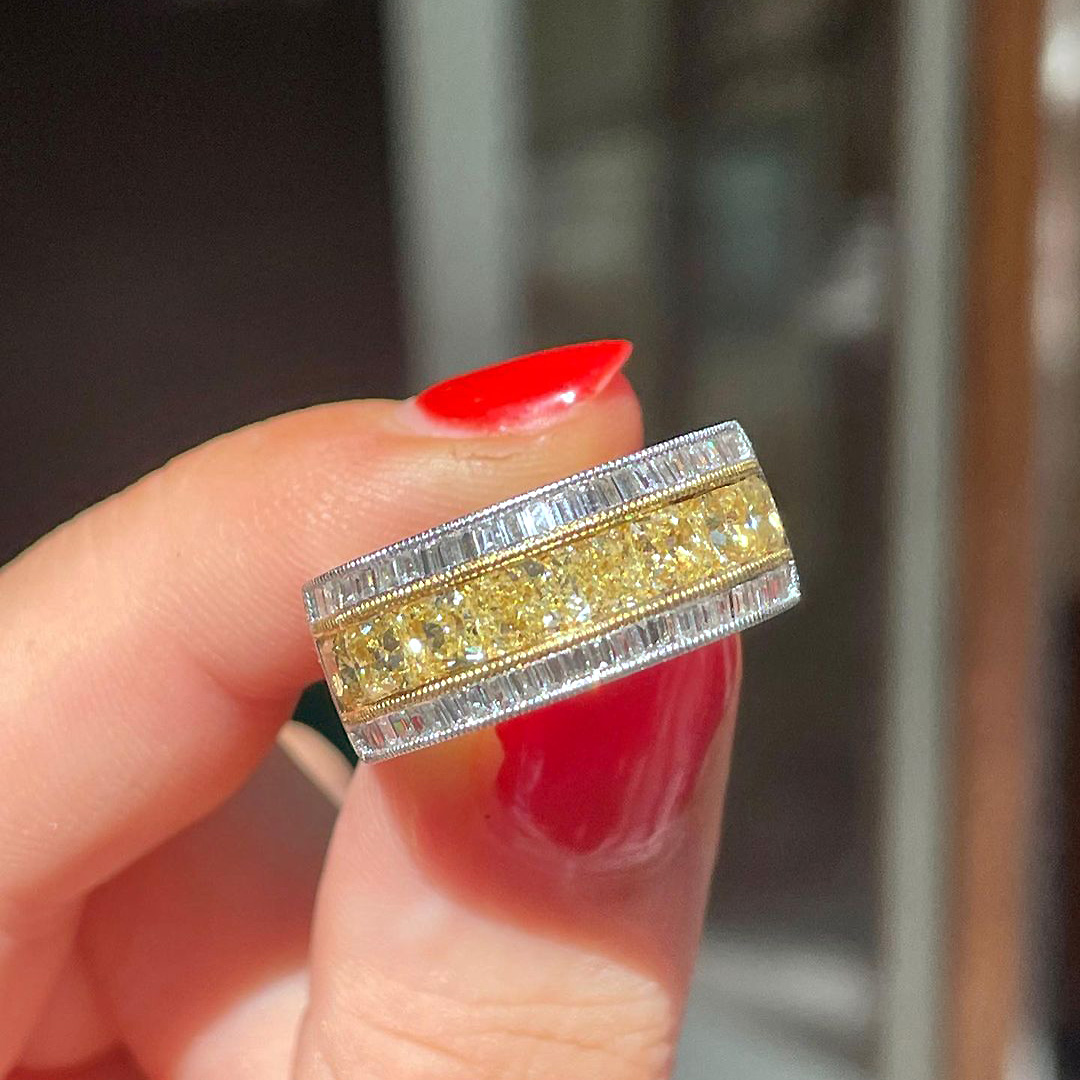 6ct Cushion Cut Yellow Sapphire Eternity Ring