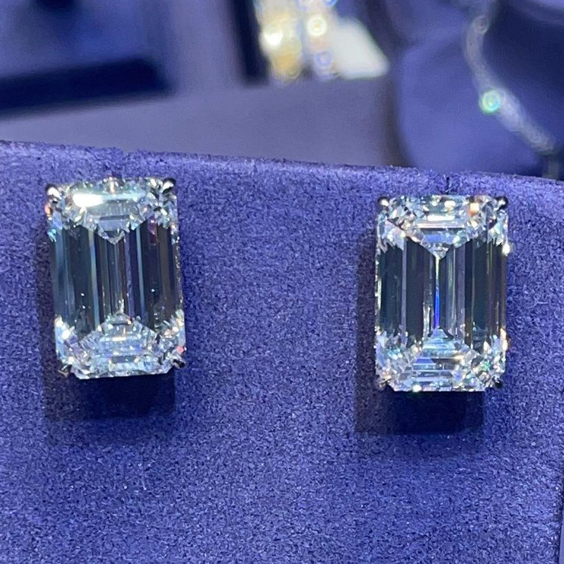 Emerald Cut White Sapphire Stud Earrings