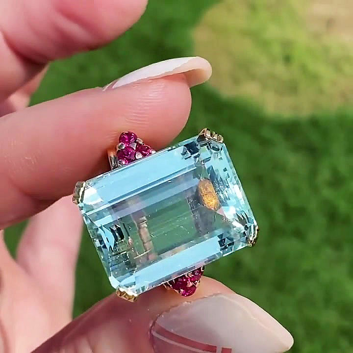 7ct Emerald Cut Aquamarine Sapphire Engagement Ring