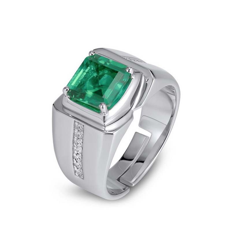 4ct Ascher Cut Emerald Sapphire Men's Engagement Ring