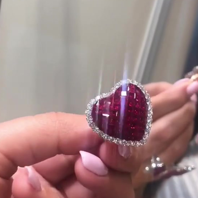 Invisible Setting Princess Cut Ruby Sapphire Love Heart Ring