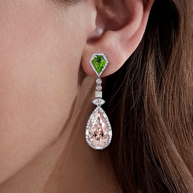 Peridot & Pink Halo Stunning Drop Earrings